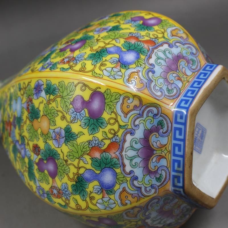 蒔金琺瑯彩六方玉壺春瓶 景徳鎮 陶磁器 装飾品 現代工芸品 美術