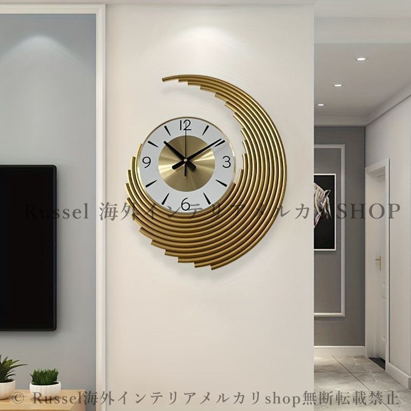 壁掛け 時計 ゴールド 装飾 静音 アナログ おしゃれ かわいい インテリア 感 北欧 掛け時計 ウォール クロック リビング 4 7