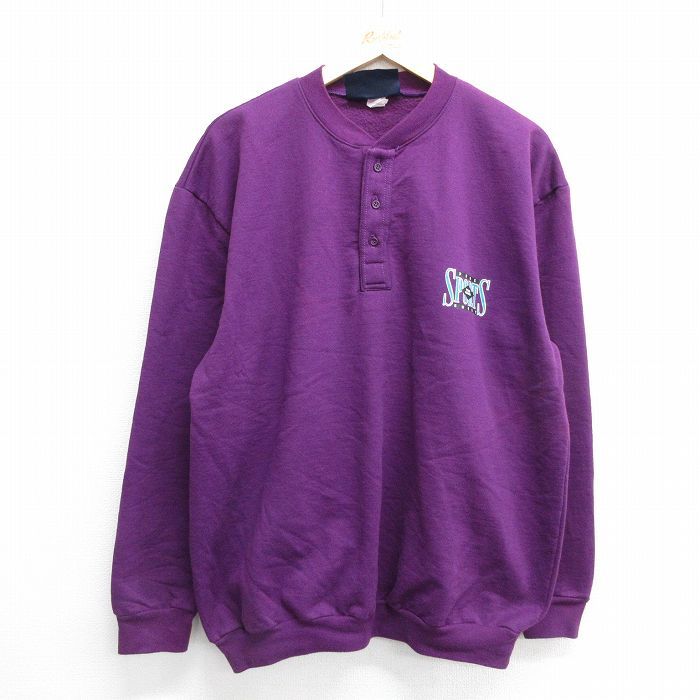 XL/古着 長袖 スウェット メンズ 90s PURE SWEAT 大きいサイズ ヘンリーネック 紫 パープル spe 24sep04 中古 スエット トレーナー トップ