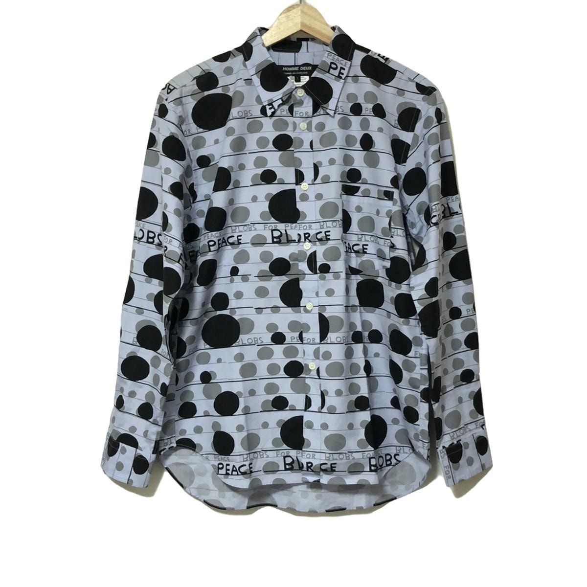 コムデギャルソンオムドゥ 長袖シャツ サイズS メンズ - DH-B032 ライトブルー×黒×グレー AD2021/David Shrigley