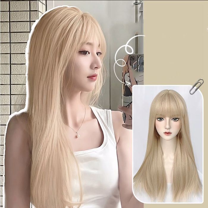 ブロンドロングウィッグ ヘアアレンジ用 アップスタイル練習用ロングウィッグ。日本髪・和髪・編み込み