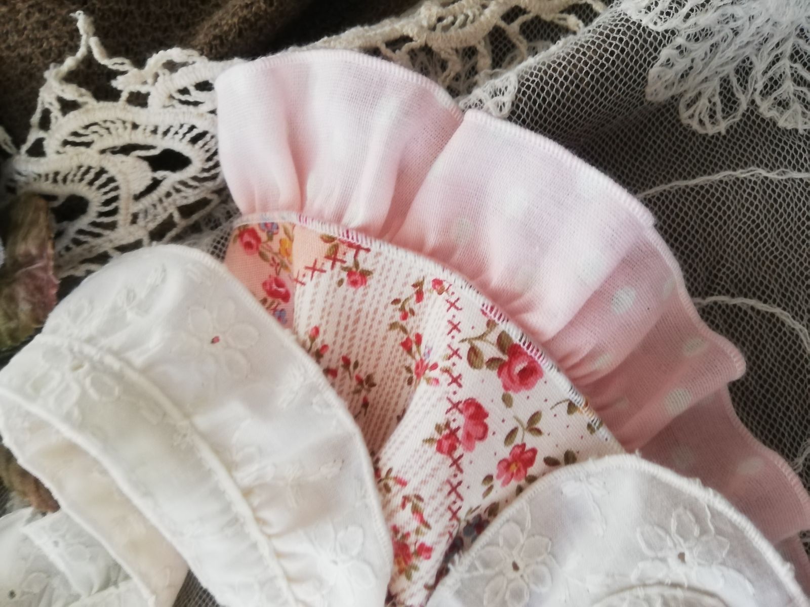 LOVOT ラボット服 ピンク系パッチワーク柄 エプロンドレス ワンピース