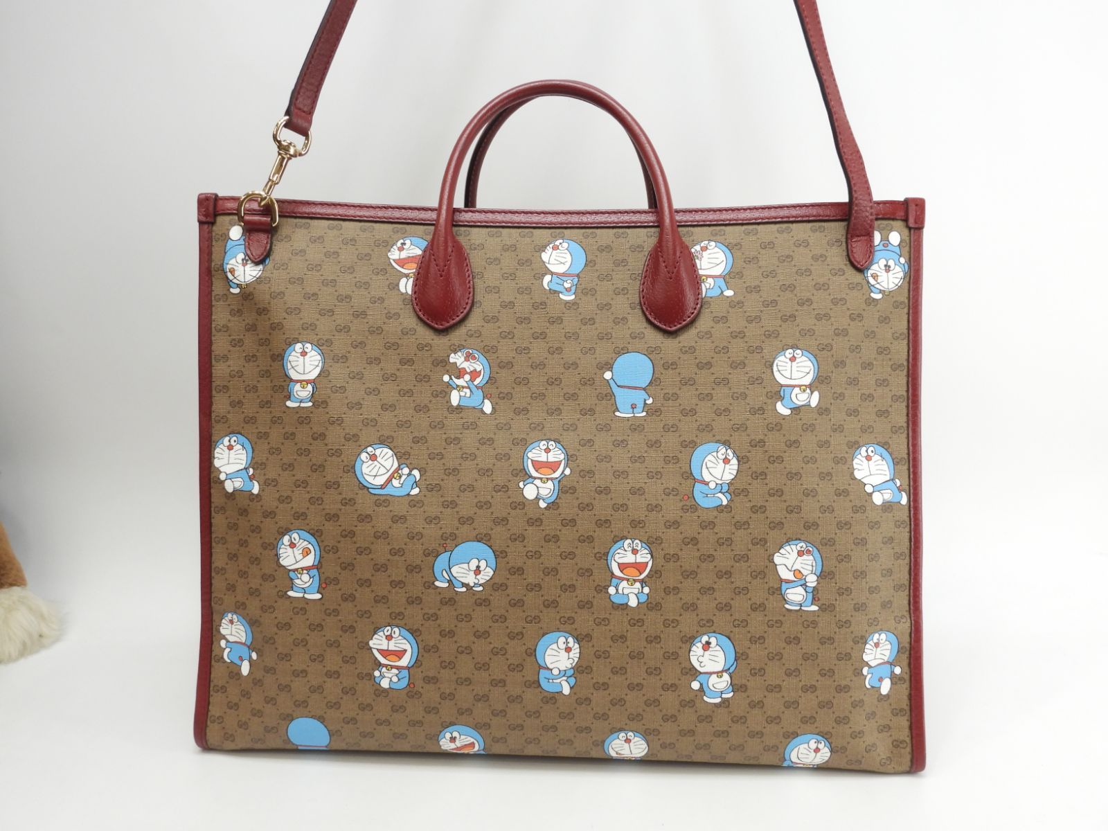 グッチ s付トートバッグ大 ドラえもん マイクロGG茶赤 ハンドバッグ大  