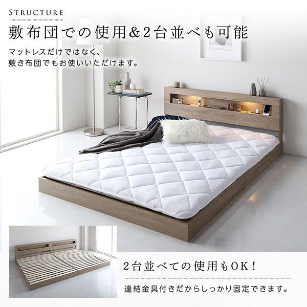 ベッド ダブル ボンネルコイルマットレス付き ナチュラル 低床 すのこ