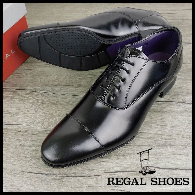 新品 定価29，700円 REGAL リーガル 26.5cm 黒 内羽根式 ストレートチップ ビジネスシューズ セミマッケイ式 スクラッチタフレザー メンズ