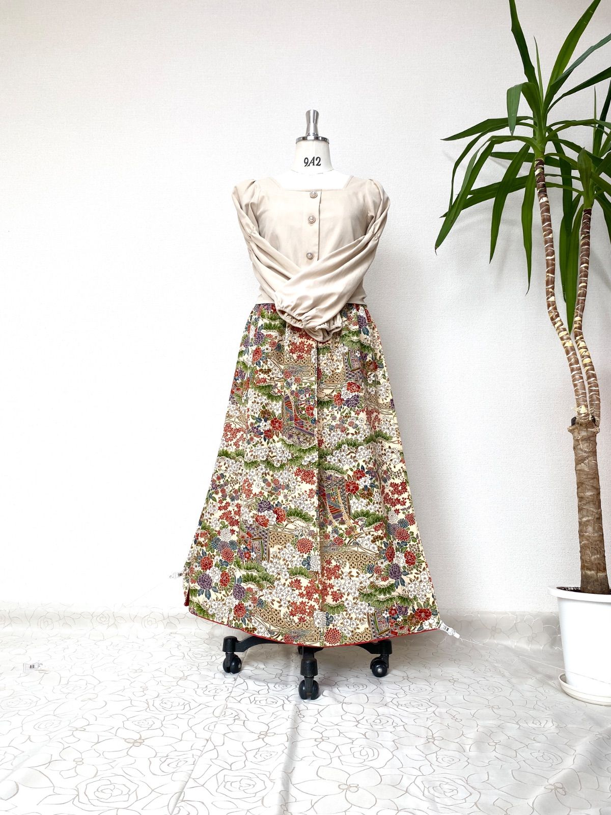 大人 着物スカートフリーサイズ着物リメイクウエストゴムロングスカートフリーサイズ