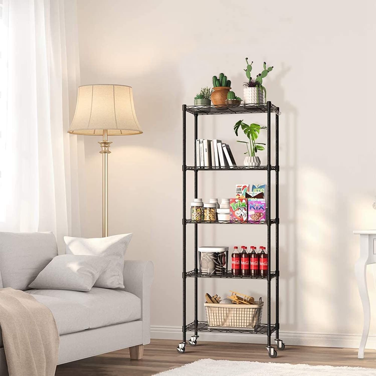 商品 Fainyearn スチールラック レンジ台 キッチンラック 収納ラック キッチン 整理棚 本棚 シェルフ棚 メタル製 メタルラック 高さ調節 幅42cm×奥行30cm×高さ150cm シルバー5段幅42cm