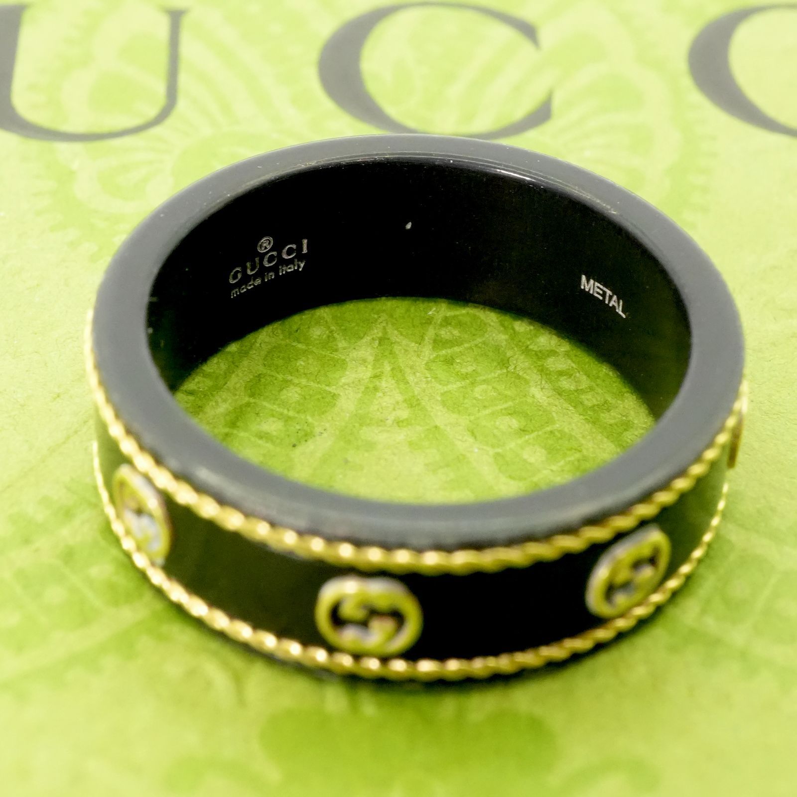 18号 グッチ インターロッキング ブラック アイコン リング/24