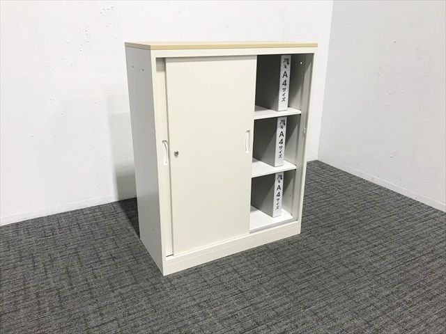 引違書庫 クウォール RW4 天板付 スチールキャビネット 生興 ホワイト