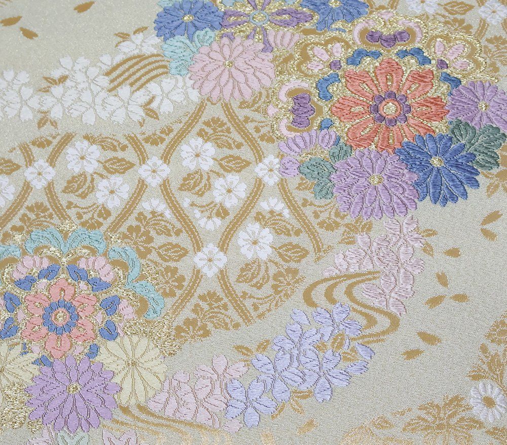 さくら⭐︎水萌に菖蒲と蓮子の花　唐織　袋帯 さくら様専用⭐︎水萌に菖蒲と蓮子の花 唐織 袋帯 - メルカリ