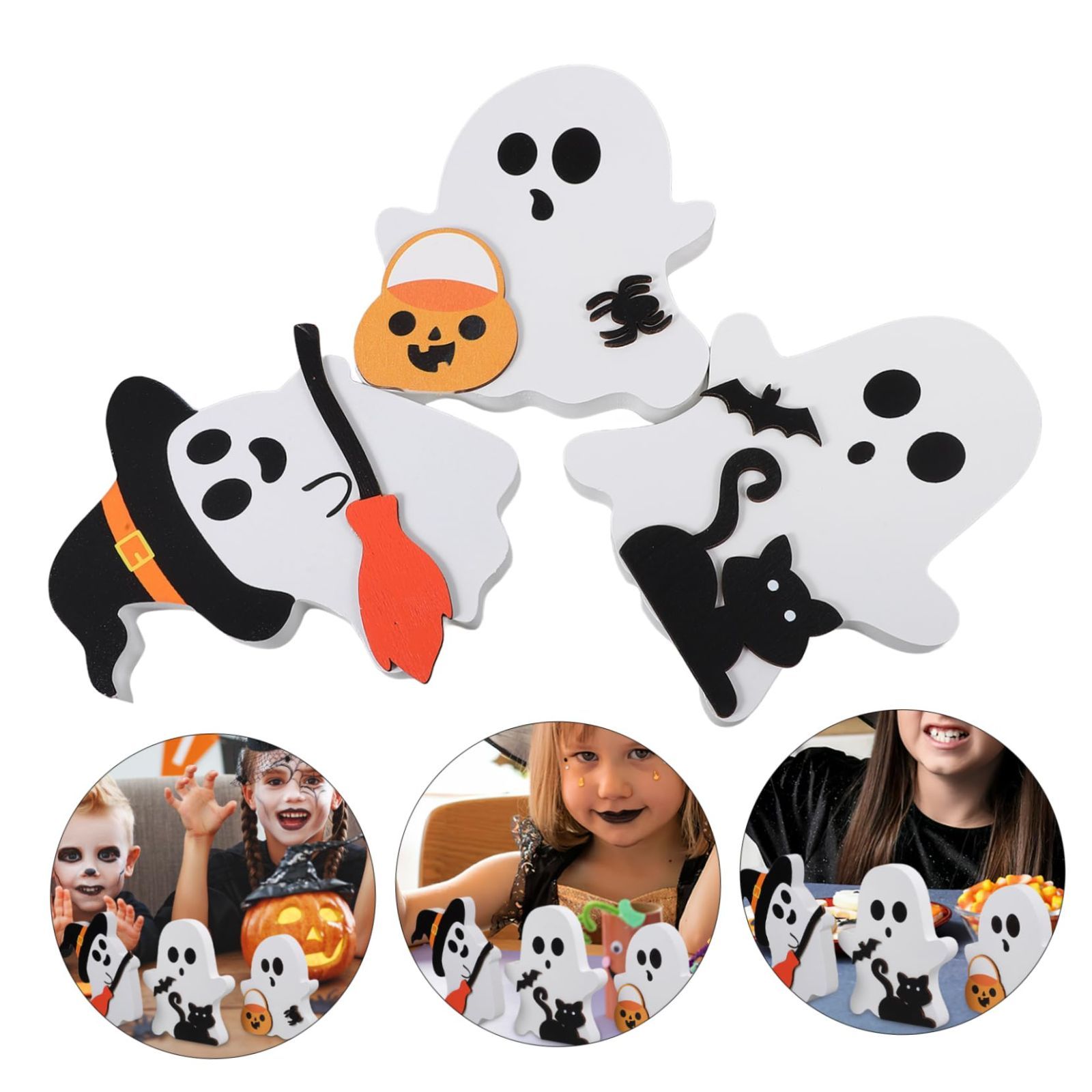 まもなく終了 トレイ装飾 3個セット ハロウィン装飾 ゴーストオーナメント 置物 ゴースト ハロウィン 木製 オーナメント NUOLUX