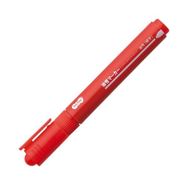（まとめ） TANOSEE キャップ式油性マーカー シングル 細字 赤 1セット