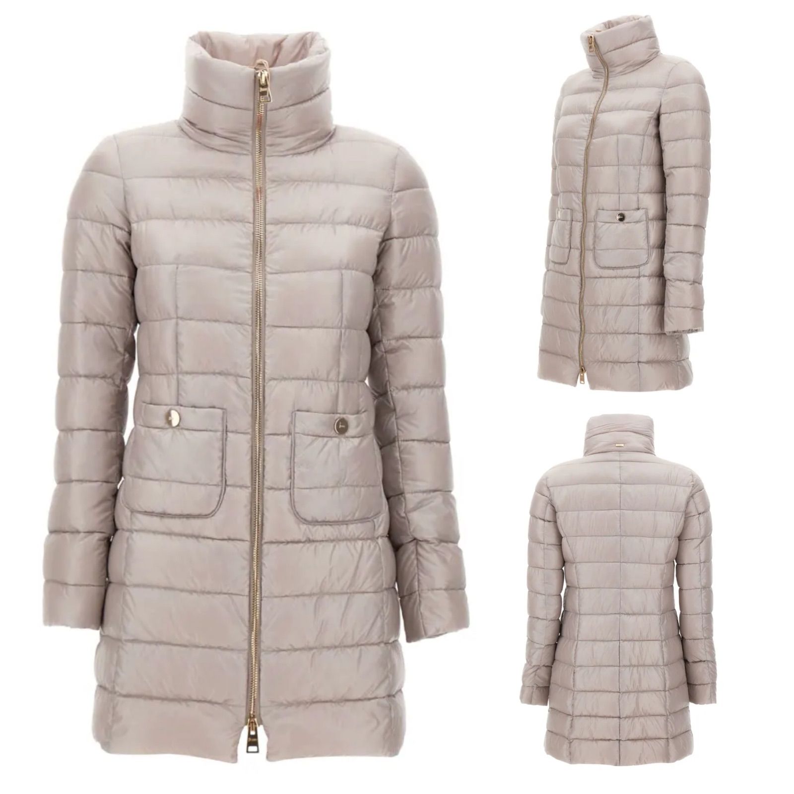 HERNO☆23FW MARIA ハイネック パッド入りダウンコート グレー HERNOヘルノMARIA 9402ライトグレー 42 ダウンジャケット コート