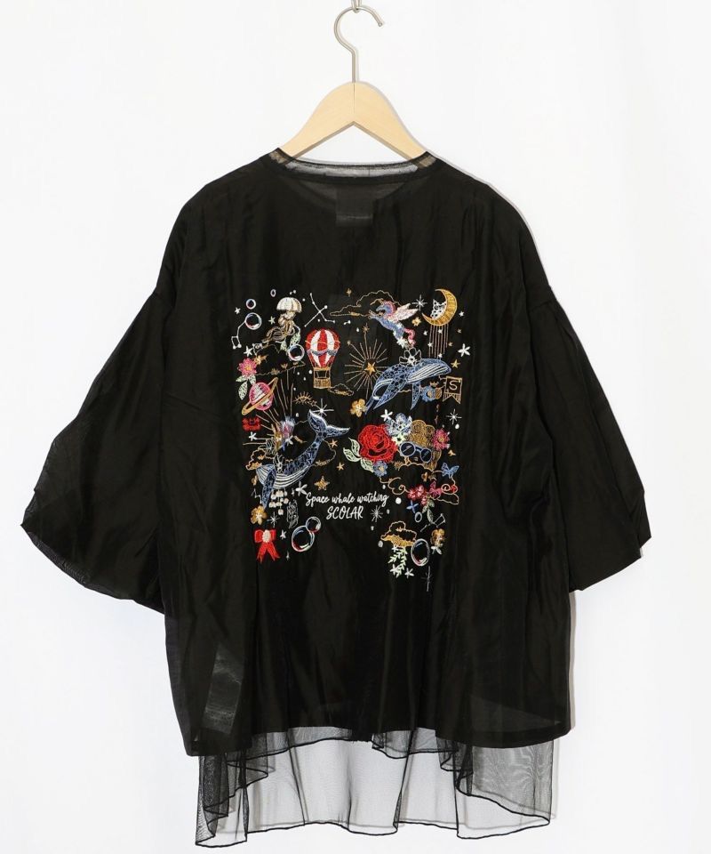 スカラーメルヘン柄合皮ブルゾン ScoLar（スカラー）メルヘン刺繍 チュール重ねブルゾン アイボリー