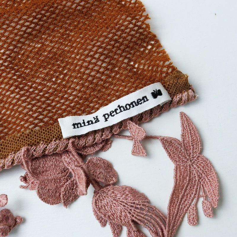 美品 ミナペルホネン mina perhonen forest parade メッシュニットストール/ブラウン ショール マフラー【2400014396799】 美品 ミナペルホネン mina perhonen forest parade メッシュニット