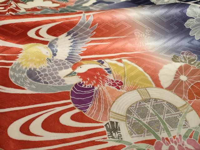 平和屋着物○豪華振袖 駒刺繍 流水御所車花文 暈し染め 金彩 正絹 逸品  