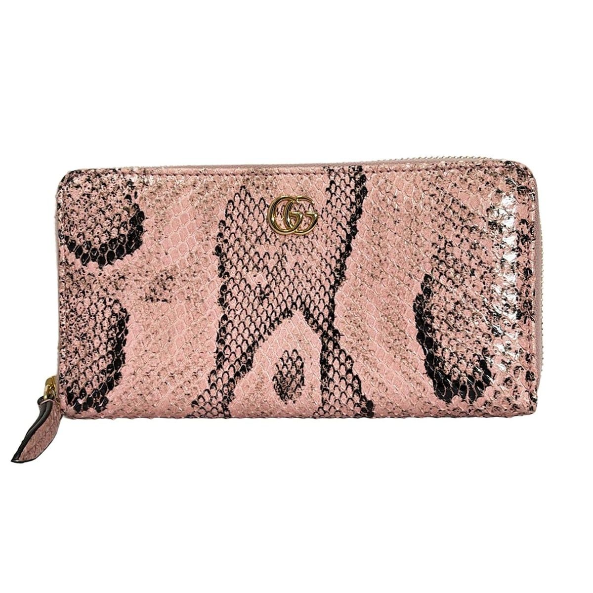 GUCCI グッチ 長財布 ダブルG ジップアラウンドウォレット GGマーモント 456117 ピンク×黒 ラウンドファスナー