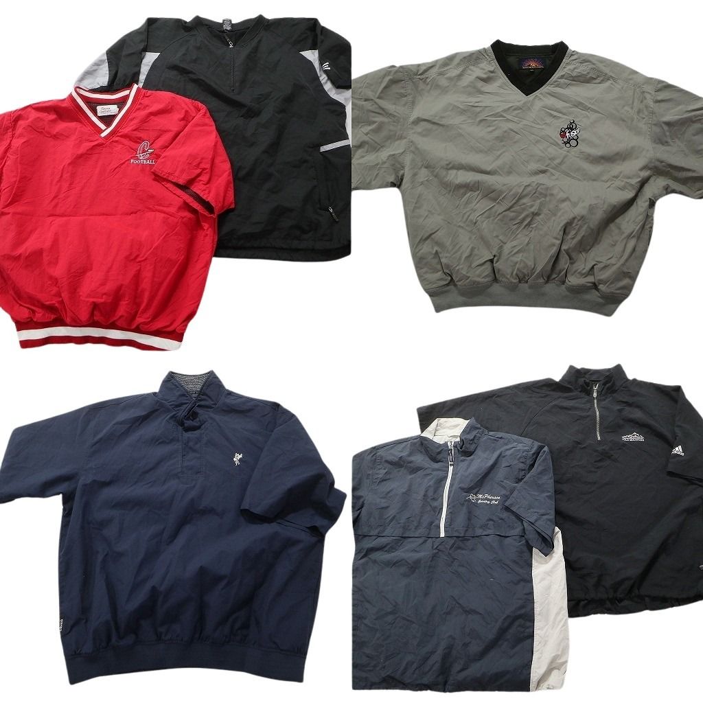古着卸 まとめ売り 半袖プルオーバー ジャケット 6枚セット (メンズ XL /2XL ) ハーフジップ Ｖネック ブラック アディダス MU7017