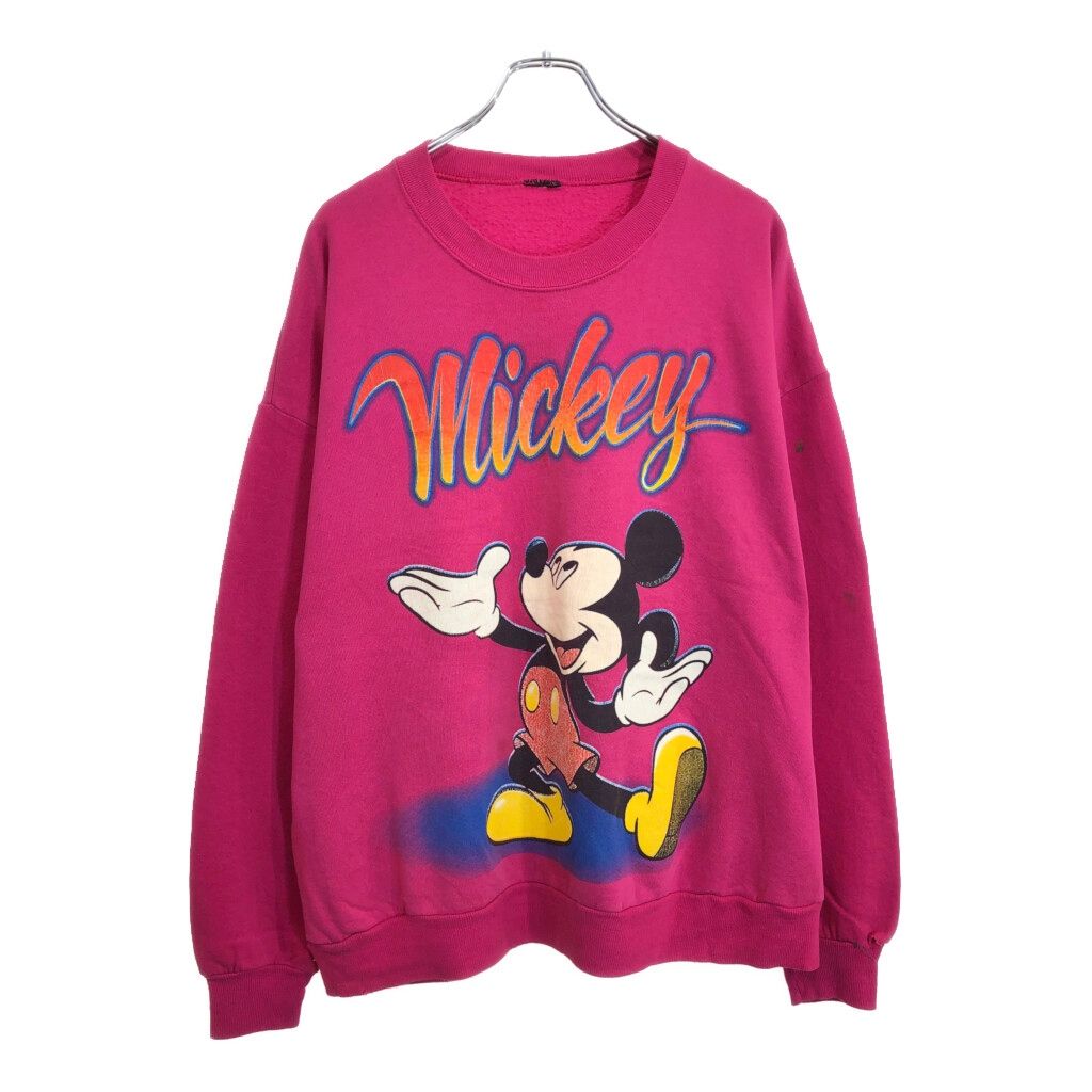 古着ミッキーマウス スウェット ピンク Disney - 90年代 Disney ディズニー ミッキーマウス スウェット