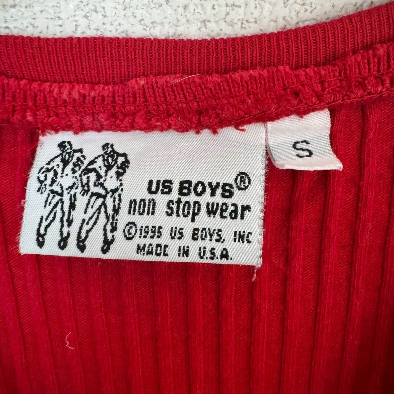 90s US BOYS us製 リブニット タンクトップ ピチT Vネック 1995 レッド Sサイズ レディース 古着 カジュアル Y2K ギャル