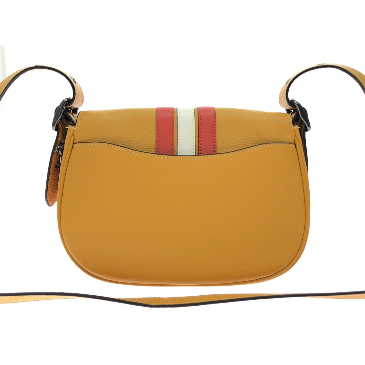 ▽▽COACH コーチ ぺブルレザー ストライプ メイシー サドル クロス 