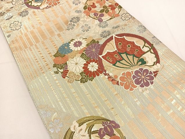 平和屋着物◎佐賀錦 六通柄袋帯 唐織 花蝶丸文 金糸 正絹 逸品