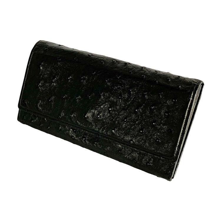 DALUVANI　ダルバー二　長財布　オーストリッチ　高級レザー　黒　収納多いサイズ横幅19㎝縦幅105㎝