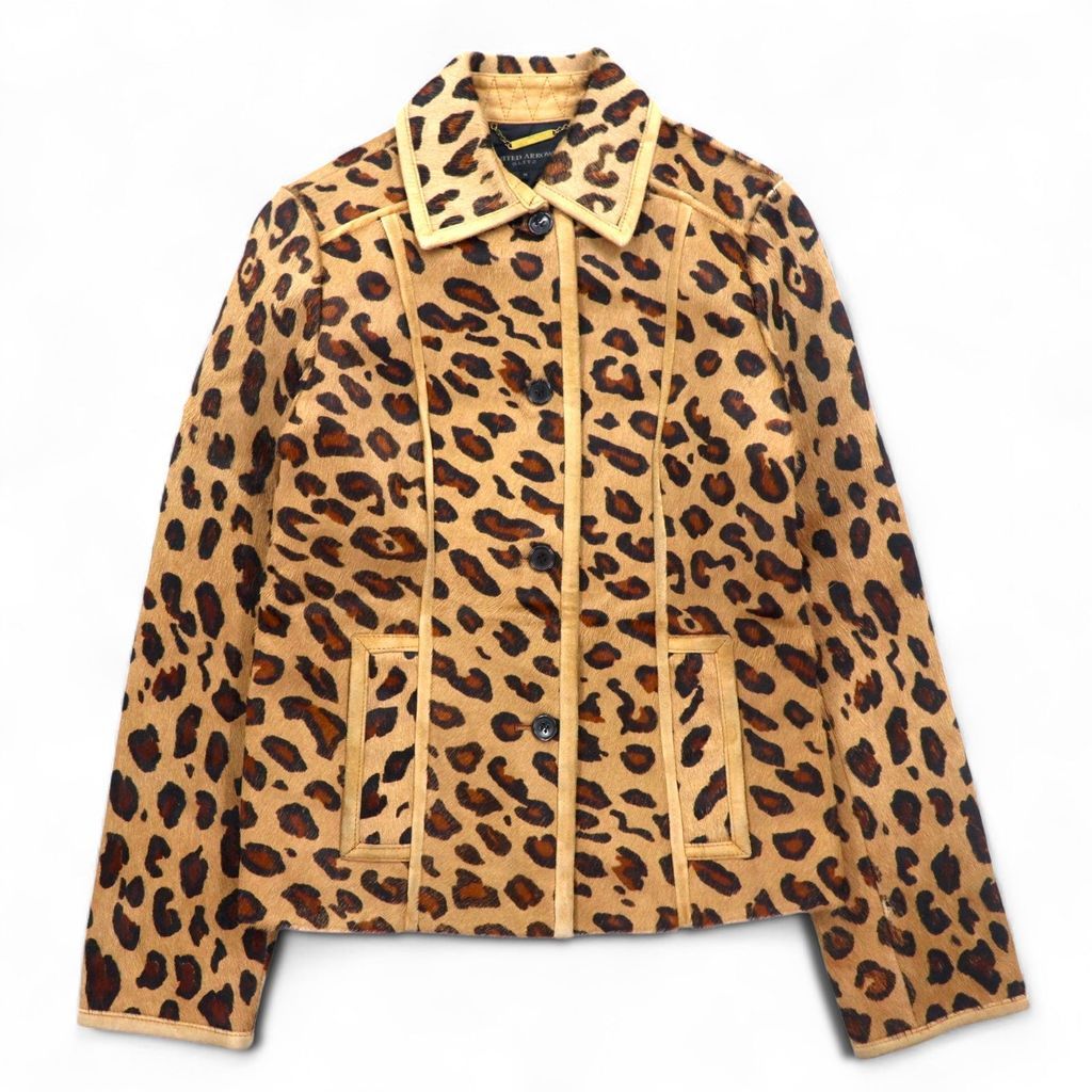 UNITED ARROWS SLITZ ハラコ ライダース ジャケット S ベージュ レオパード 牛革 総柄 アニマル