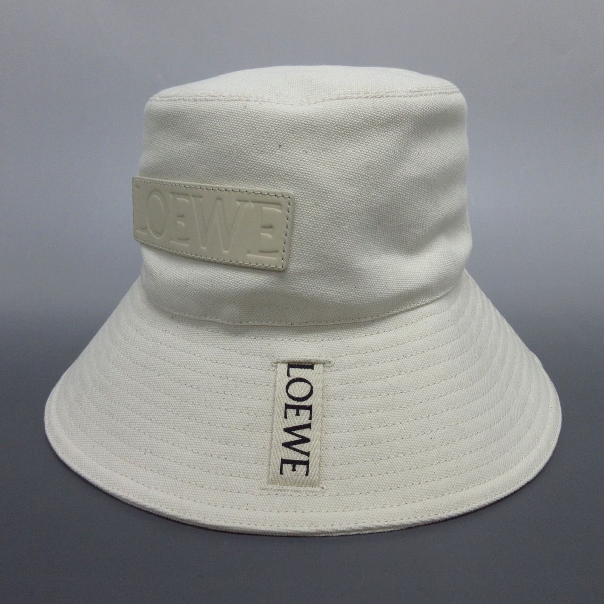 LOEWE ロエベ ハット 57 フィッシャーマンハット K820HF1X67 アイボリー コットン レザー