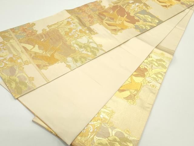 平和屋着物○西陣 川島織物 六通柄 本袋帯 色紙重ね飛鶴花松文 金銀糸  