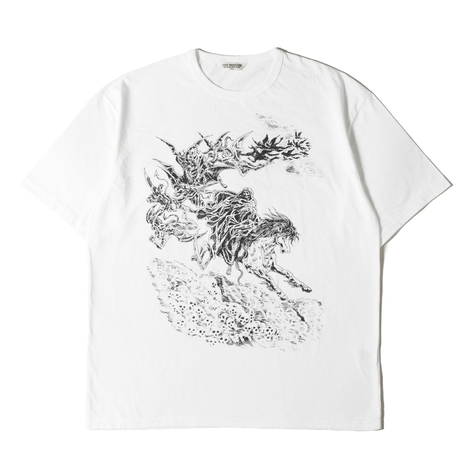 COOTIE クーティー Tシャツ ホワイト 白 サイズ:L | 21SS 死神グラフィック オーバーサイズ クルーネック Tシャツ (Print S/S Tee) | トップス カットソー 半袖【メンズ】【中古】【美品】【K4530】 美品】COOTIE クーティー Tシャツ ホワイト 白 サイズ:L | 21SS 死神