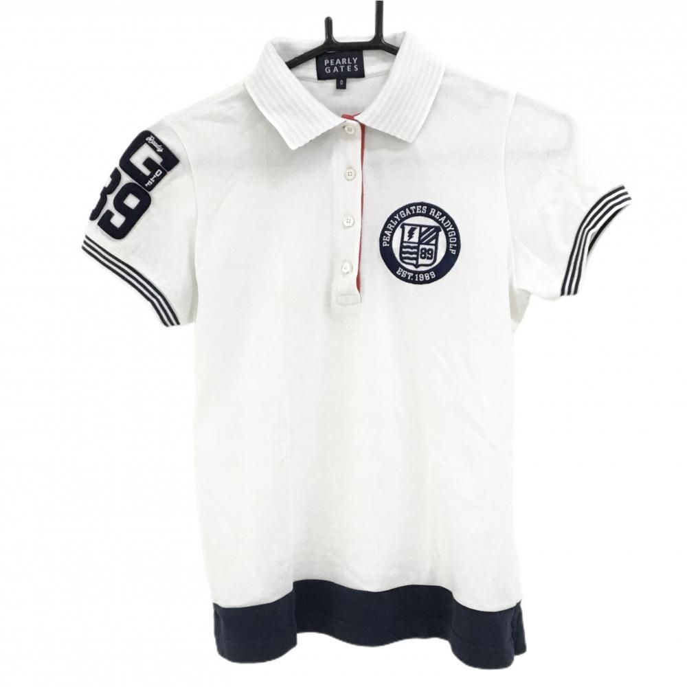 超美品】パーリーゲイツ 半袖ポロシャツ ネイビー×白 襟裏ボーダー