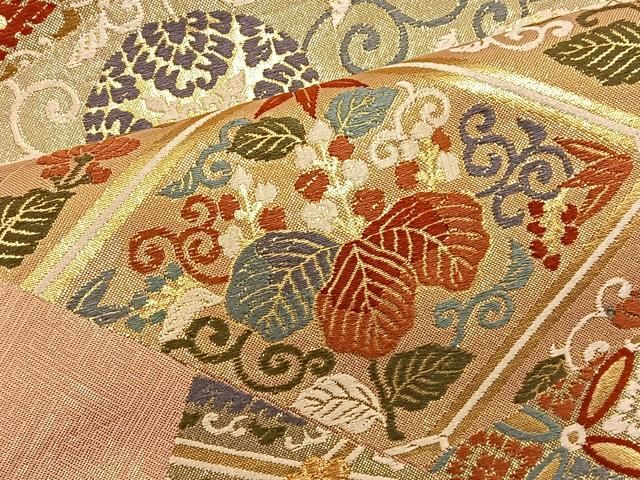 平和屋着物◎佐賀錦 六通柄袋帯 唐織 切嵌吉祥花文 金糸 正絹