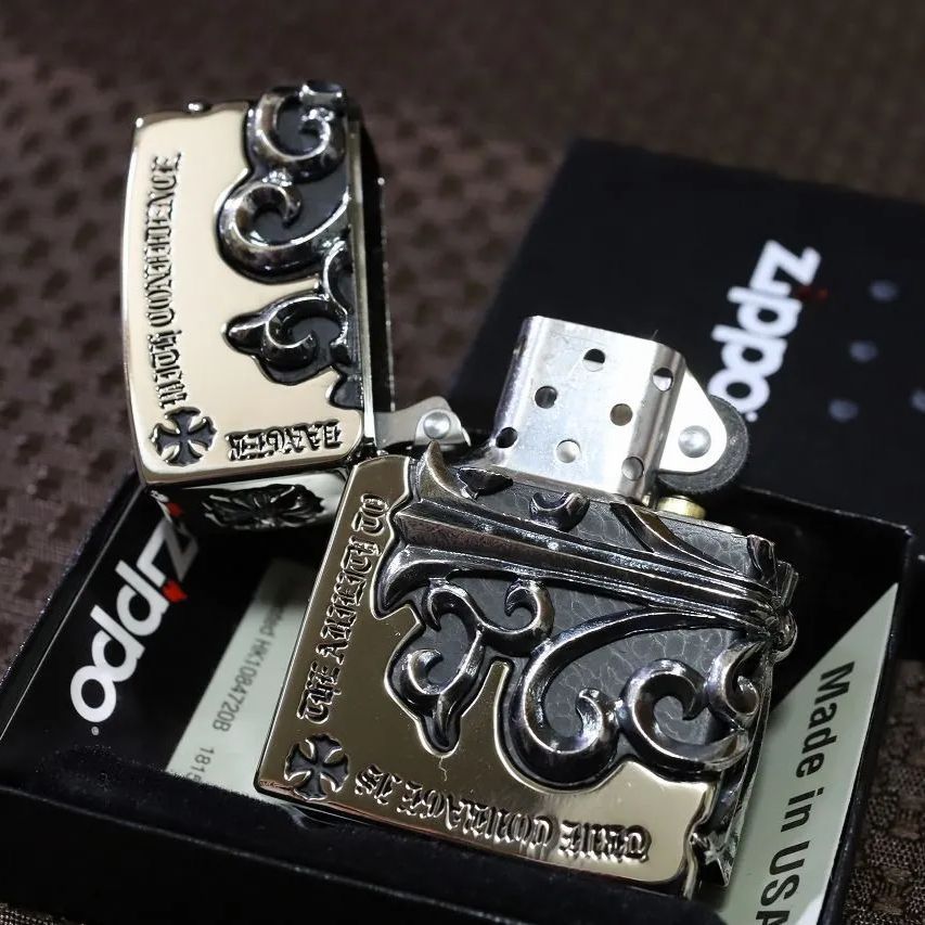 ZIPPO メタルジャケット サイドクロス シルバー ヘビメタ ジッポ ゴツ 