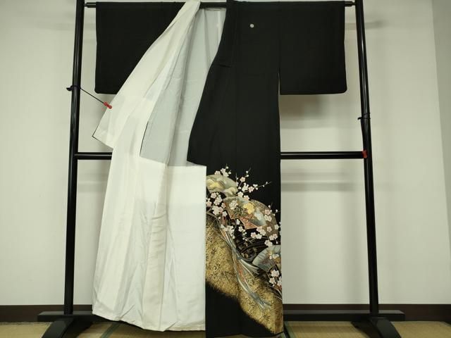 平和屋着物□豪華黒留袖 作家物 駒刺繍 地紙吉祥花文 金銀彩 正絹 逸品  