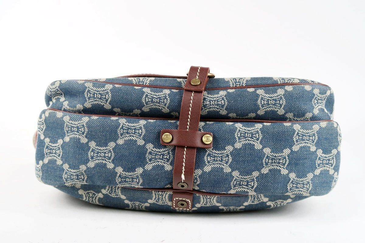 超美品 セリーヌ デニム マカダム ショルダーバッグ ブルー系×ブラウン