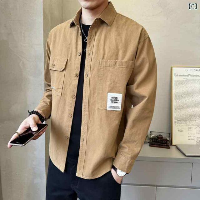 M 秋冬 コーデ メンズ 服 シンプル ファッション オシャレ 大人 かっこいい 大きいサイズ ストリート 紳士服 コットン 長袖 シャツ カジュアル ワークウェア ジャケット シャツ CAMPINGPARCCENTRAL_COM