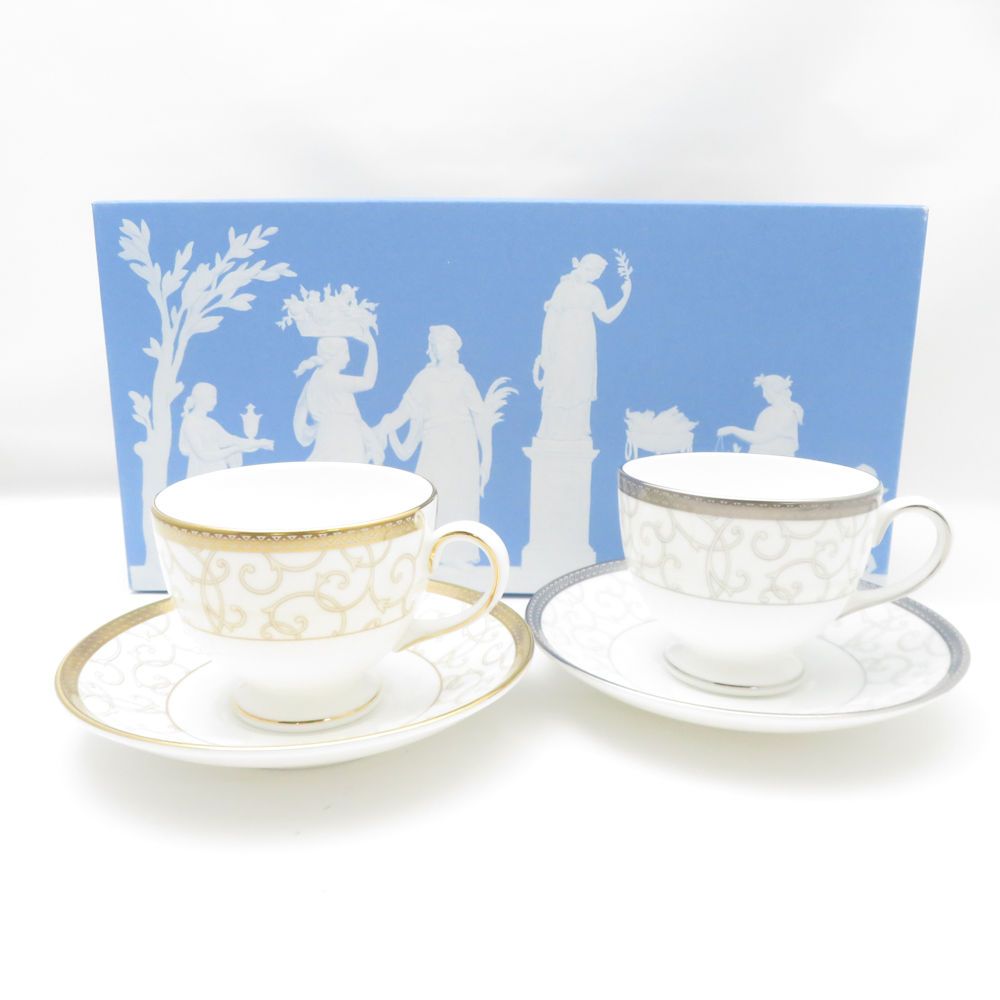♥ WEDGWOOD ウェッジウッド セレスティアル ゴールド|プラチナ ティーカップ＆ソーサー 2客 ペア リー SC8971D1
