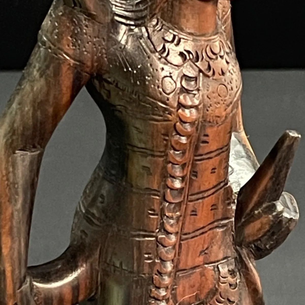 アンティーク木彫の女神？　黒檀　アジアン　シバ神 黒檀 木彫 細密彫刻 女神 79cm 大型 バリ 神 神話 置物 彫刻