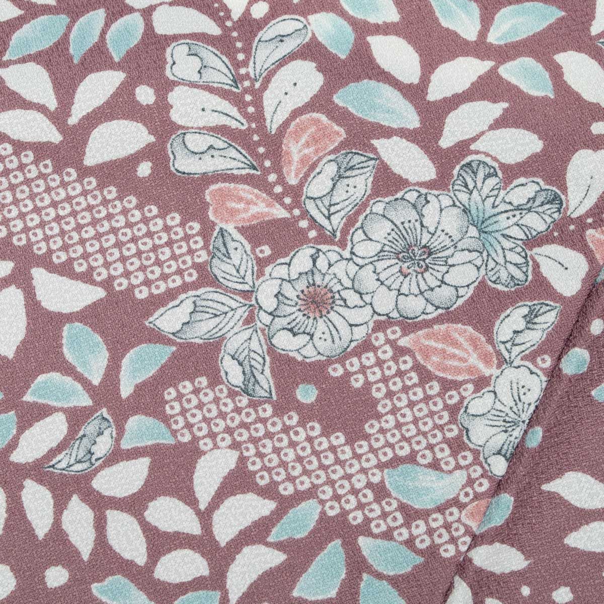 洗える着物 小紋 辻が花文 浅紫 ポリエステル 袷 身丈：約163cm 裄：約