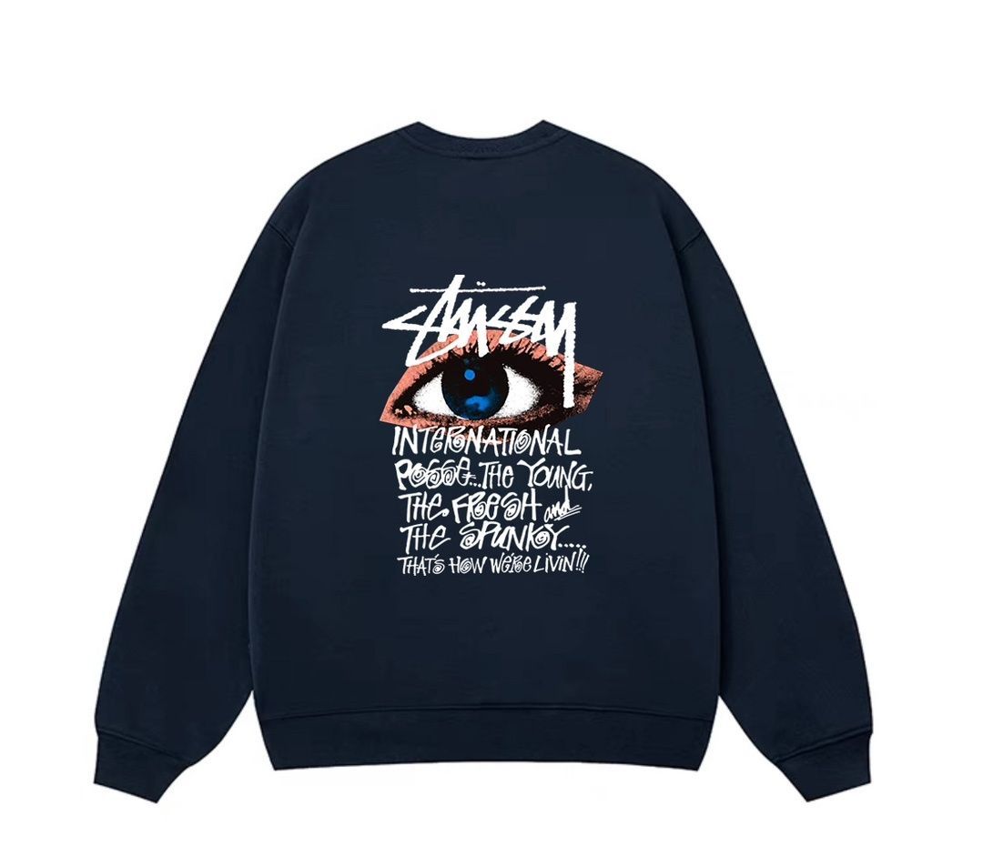 STUSSY（ステューシー）SS22 クラシックバックプリント ビッグロゴクルーネックスウェットシャツ 男女兼用 素材は350gの純綿フリース