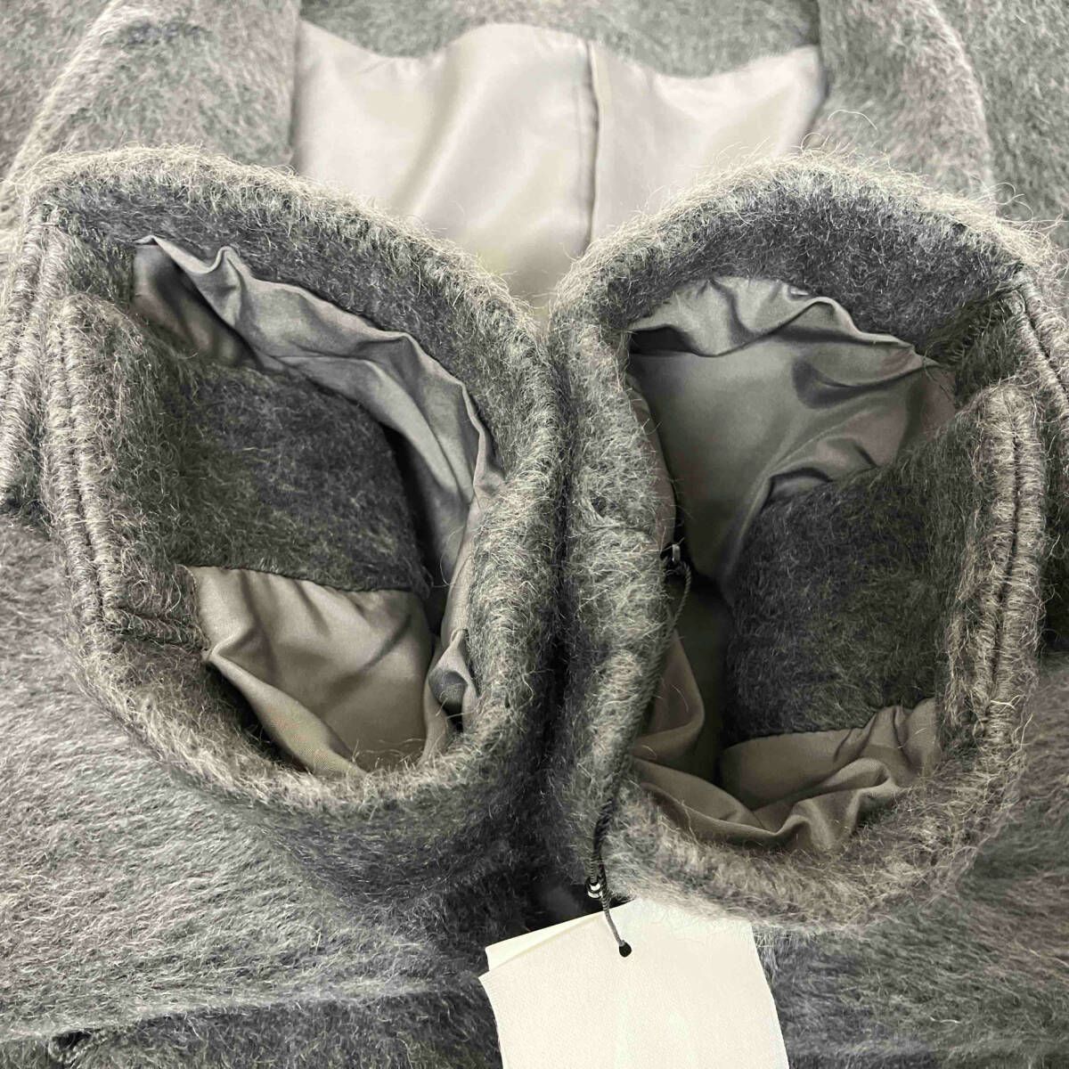 Aimeine ノーカラーシャギージャケットコート　チャコールSサイズ 新品タグ付 Aimeine エメイン ノーカラーシャギージャケット