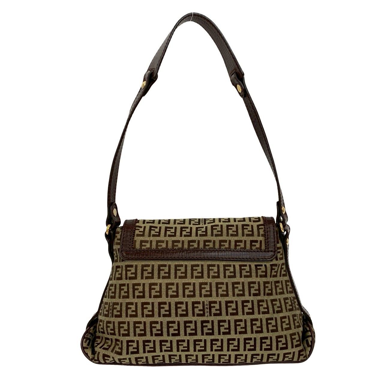 極 美品 FENDI フェンディ ズッキーノ 柄 ロゴ 金具 レザー