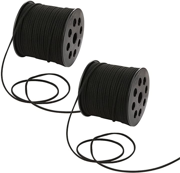 dodtazz スエード 革ひも ハンドメイド 紐 レザークラフト ストラップ 幅３mm 90mx2巻 黒/2個セット( 黒，  スモール)