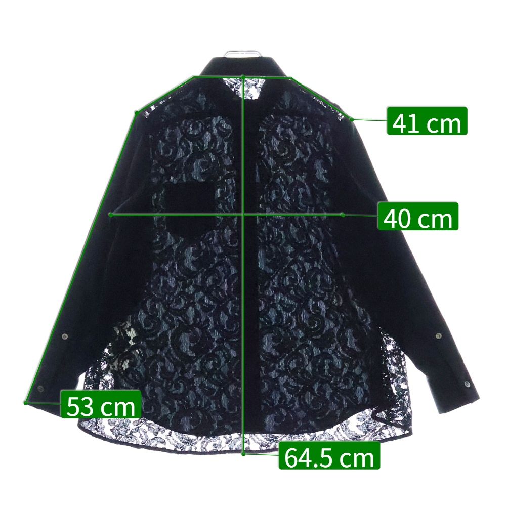 sacai luck サカイ ラック 15SS バックレースデザイン 長袖シャツ 15SSLU929 ブラック レディース sacai luck - sacai luck サカイ ラック 15SS バックレース