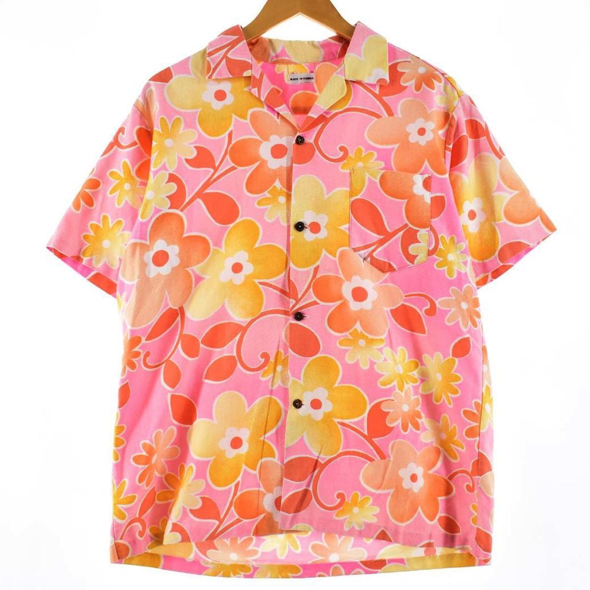 古着 60~70年代 UNKNOWN 総柄 花柄 古銭ボタン オープンカラー