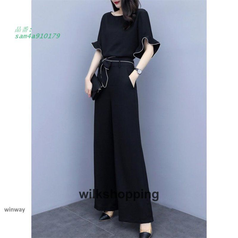 赤字覚悟!セットアップ パンツスーツ レディース 夏 春 シャツ ガウチョパンツ ブラウス 結婚式 韓国風ボ通勤 お呼ばれ フォーマル 着痩せ am4a910179