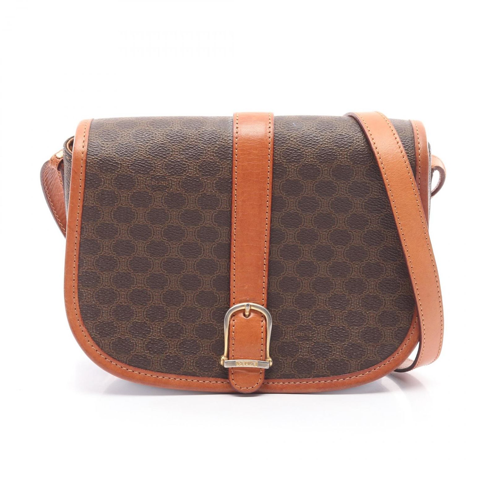 セリーヌ CELINE ショルダーバッグ マカダム ブラウン PVCコーティングキャンバス レザー マカダムショルダーバッグ レディース Used B