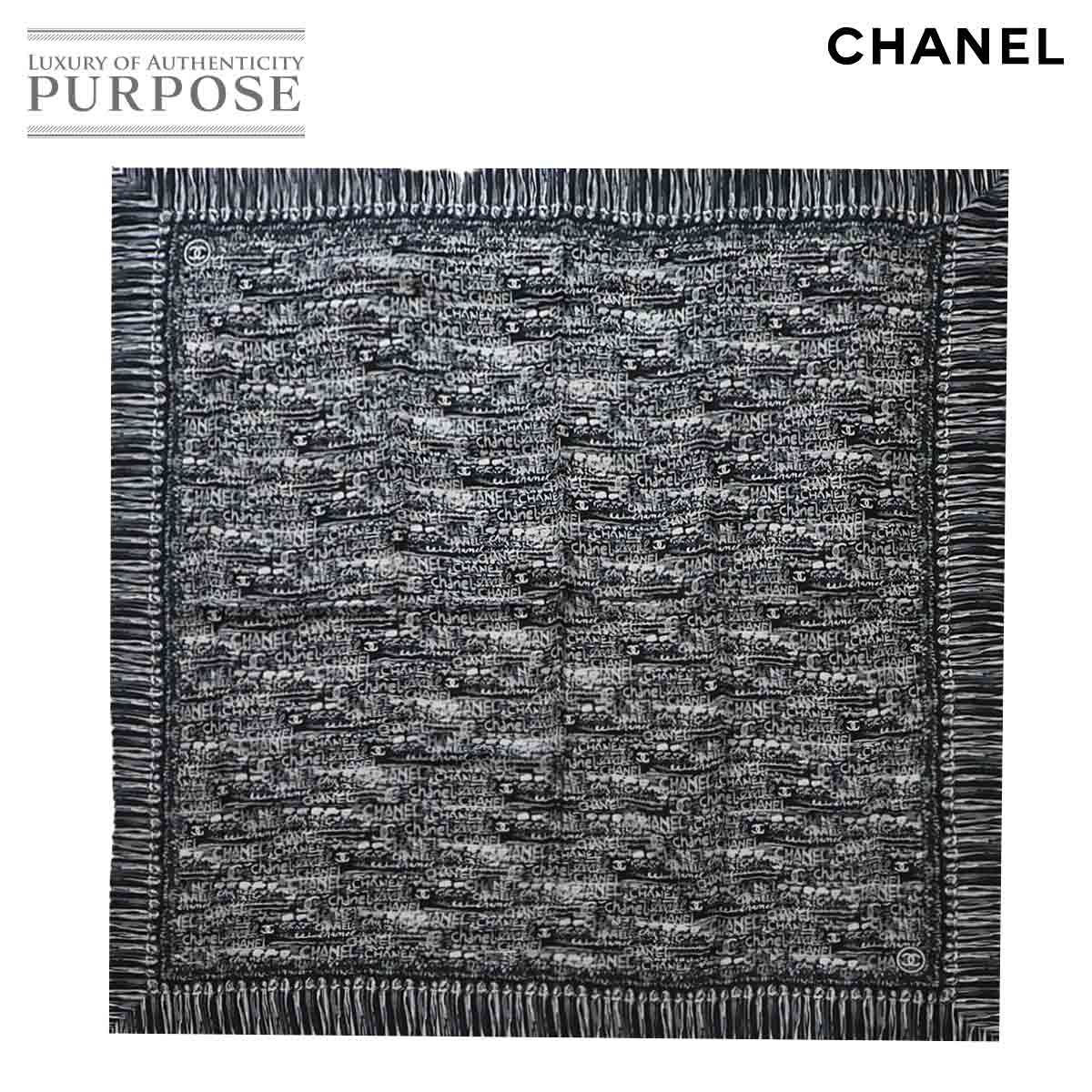 未使用 展示品 シャネル CHANEL ロゴ スカーフ フリンジ シルク 100 