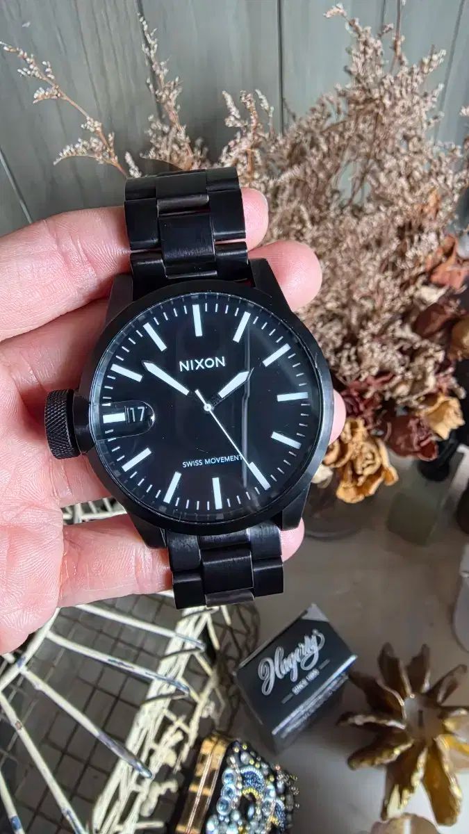 ヴィンテージ レトロ Nixon ニックソン オールブラック メタル 時計